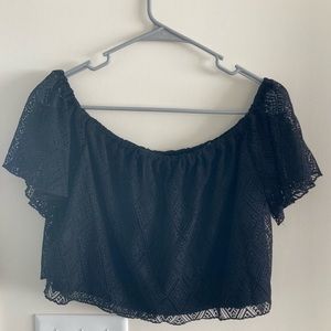 Black Cropped, Off-shoulder Shirt